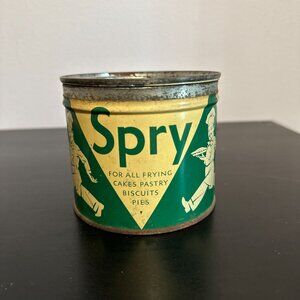 Vintage Spry Vegetable Shortening Tin Container 1 Lb. Advertising Green Metal